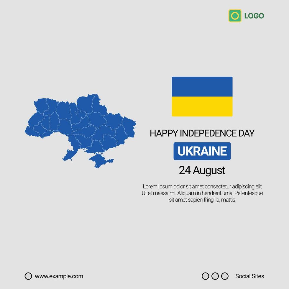 Ukraine Independence Day Social Media Banner, Editable Design with Map and Flag vector