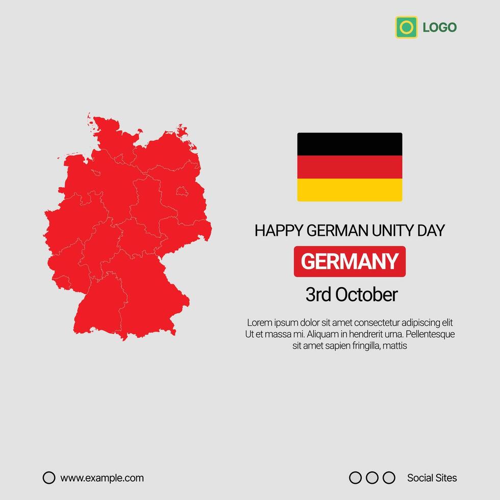 Germany National Day Social Media Banner, Editable Design with Map and Flag vector