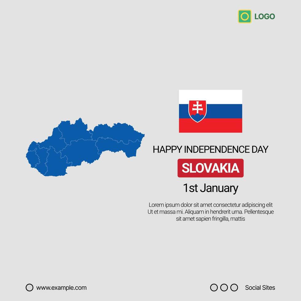 Slovakia National Day Social Media Banner, Editable Design with Map and Flag vector