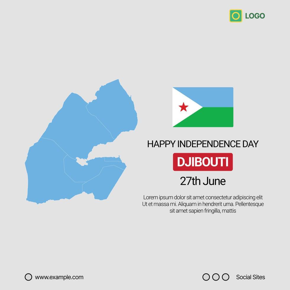 Djibouti Independence Day Social Media Banner, Editable Design with Map and Flag vector