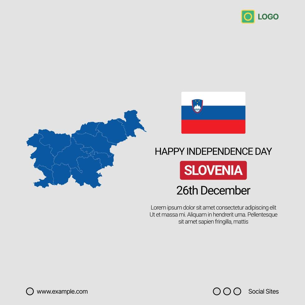 Slovenia Independence Day Social Media Banner, Editable Design with Map and Flag vector