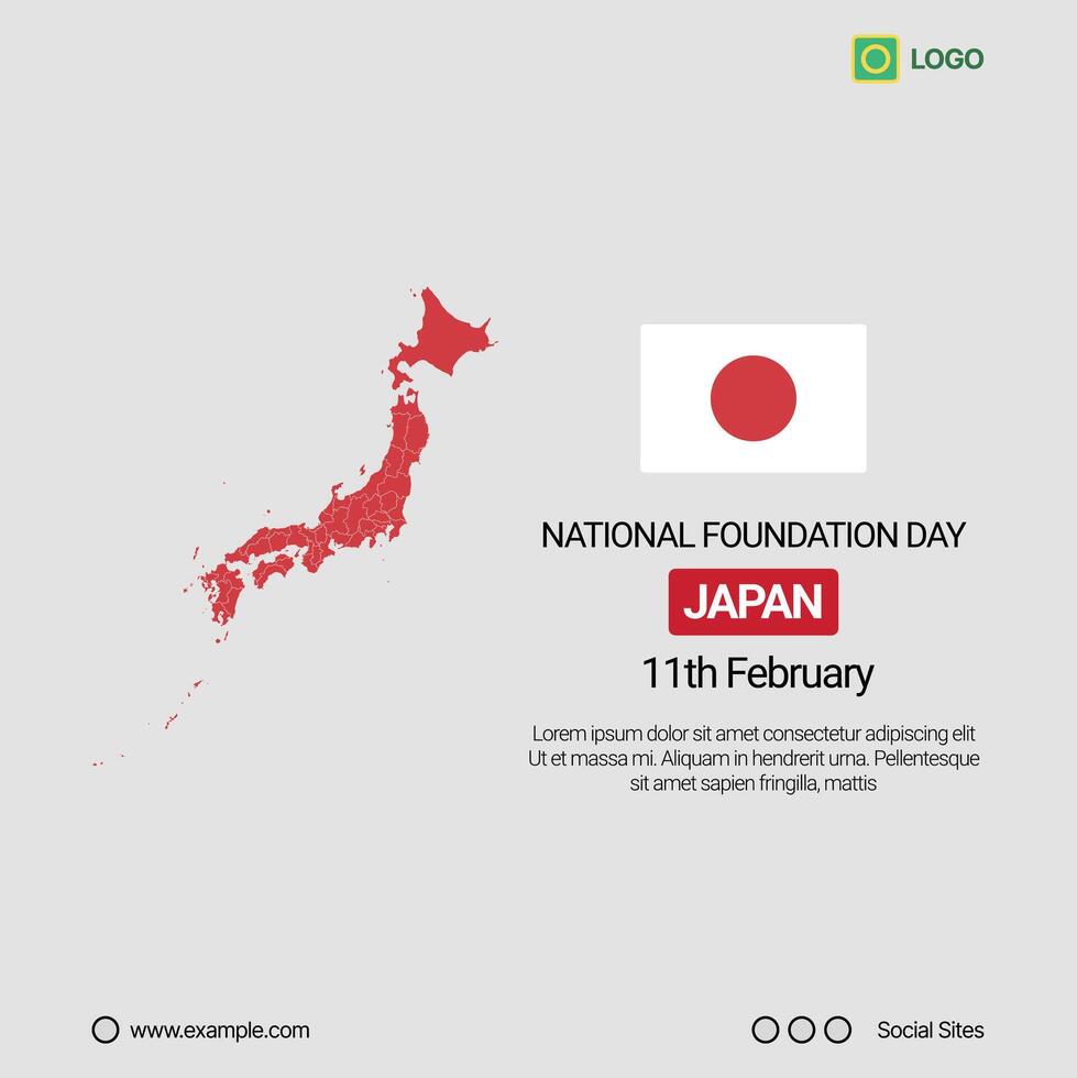 Japan National Day Social Media Banner, Editable Design with Map and Flag vector
