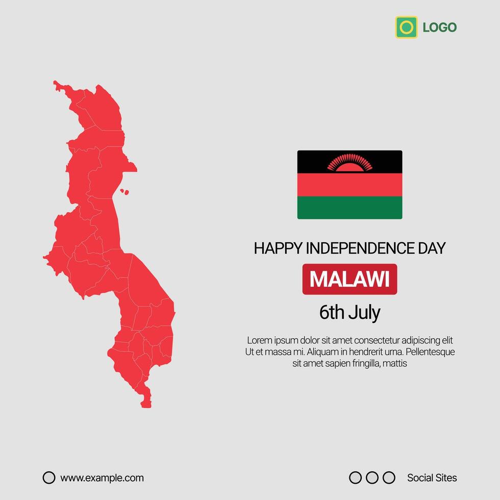 Malawi Independence Day Social Media Banner, Editable Design with Map and Flag vector