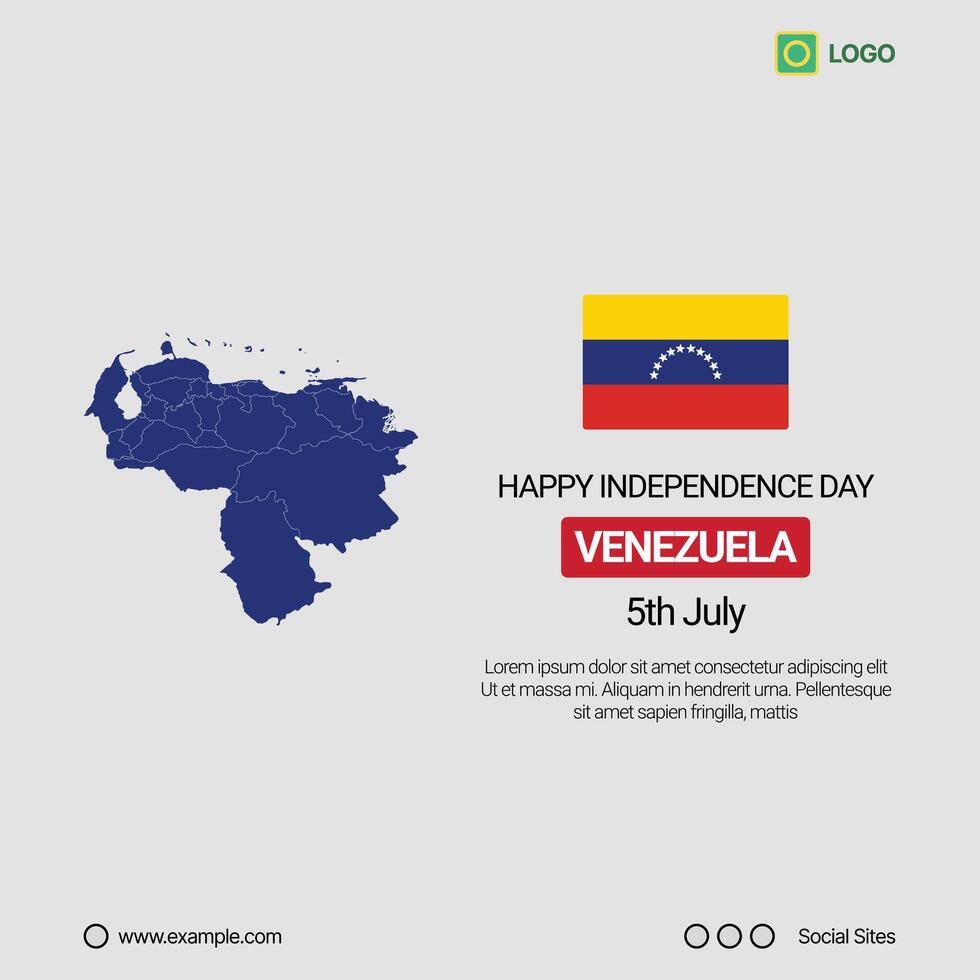 Venezuela Independence Day Social Media Banner, Editable Design with Map and Flag vector