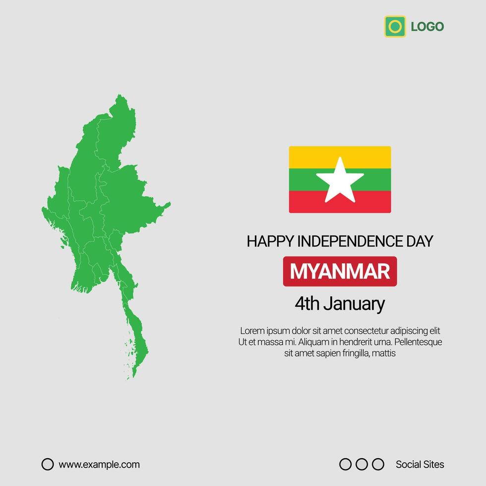 Myanmar Independence Day Social Media Banner, Editable Design with Map and Flag vector