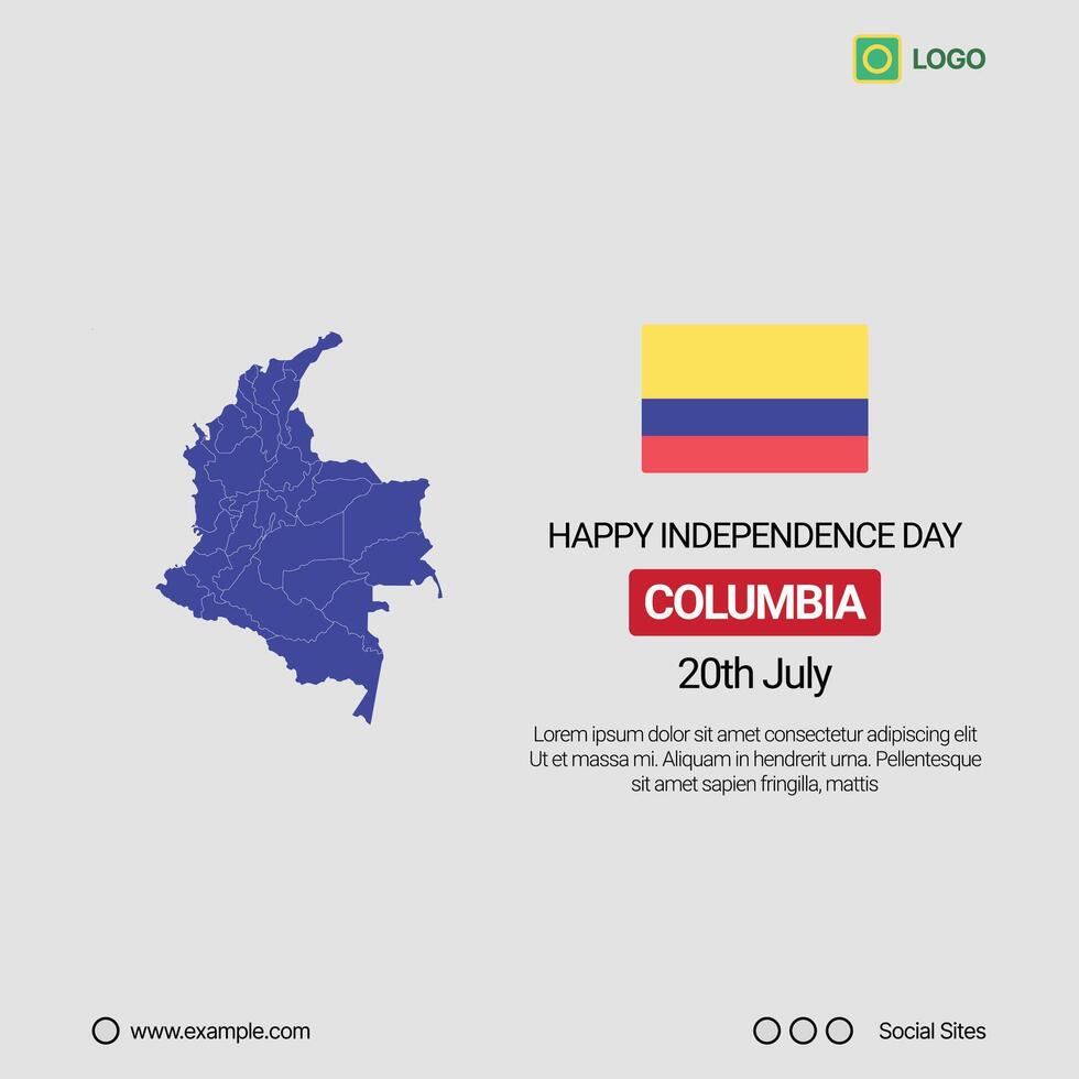 Colombia Independence Day Social Media Banner, Editable Design with Map and Flag vector