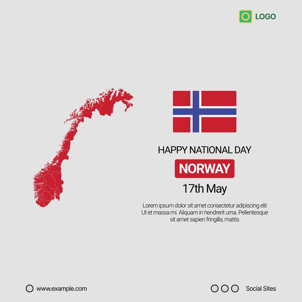 Norway National Day Social Media Banner, Editable Design with Map and Flag vector