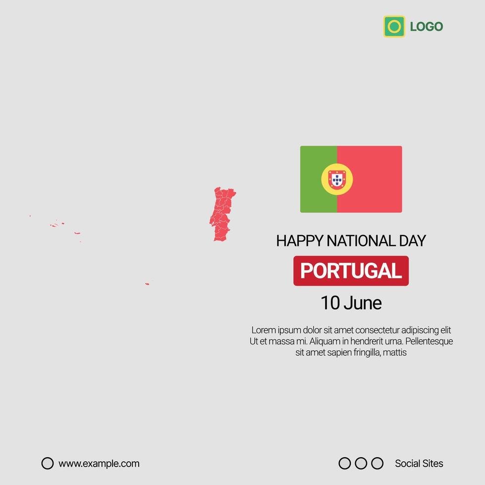 Portugal National Day Social Media Banner, Editable Design with Map and Flag vector