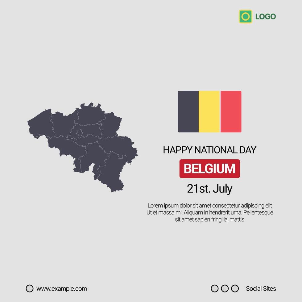 Belgium National Day Social Media Banner, Editable Design with Map and Flag vector
