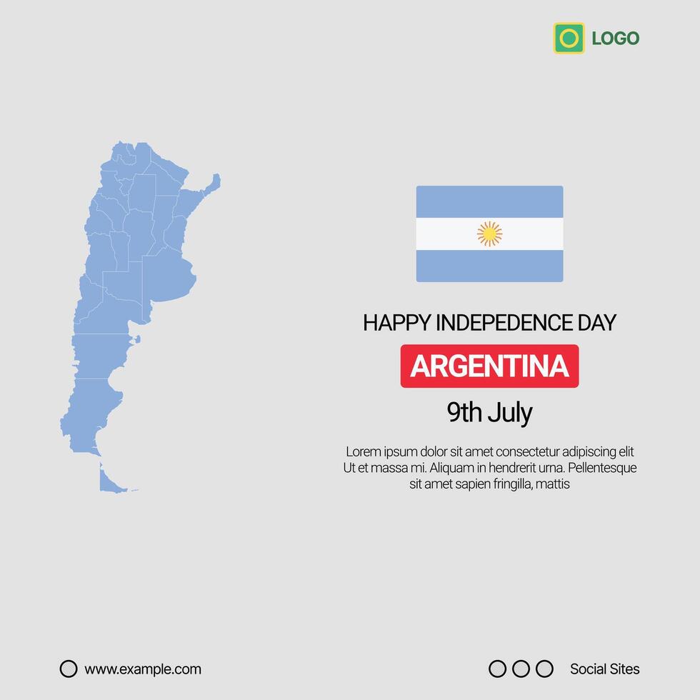 Argentina Independence Day Social Media Banner, Editable Design with Map and Flag vector