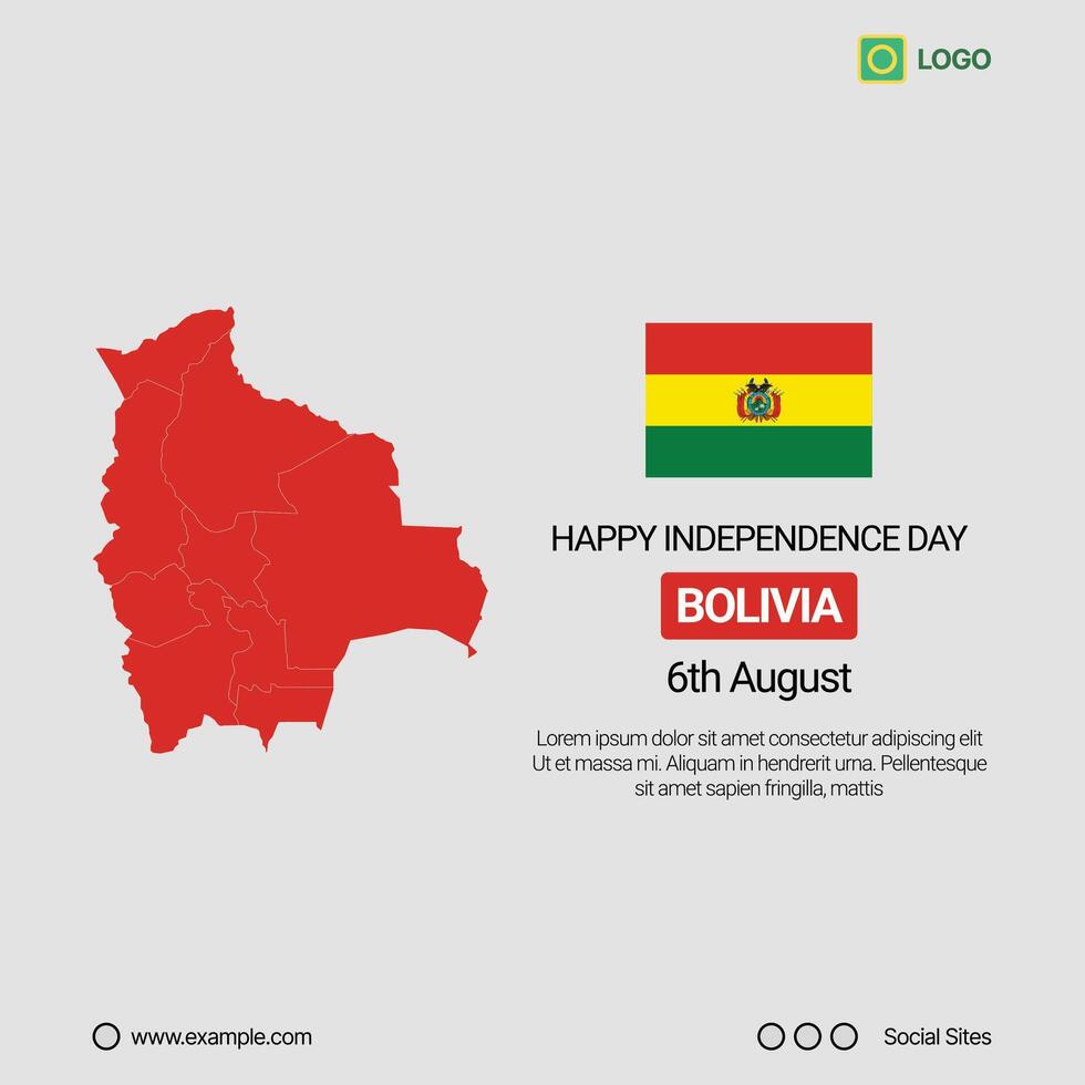 Bolivia Independence Day Social Media Banner, Editable Design with Map and Flag vector