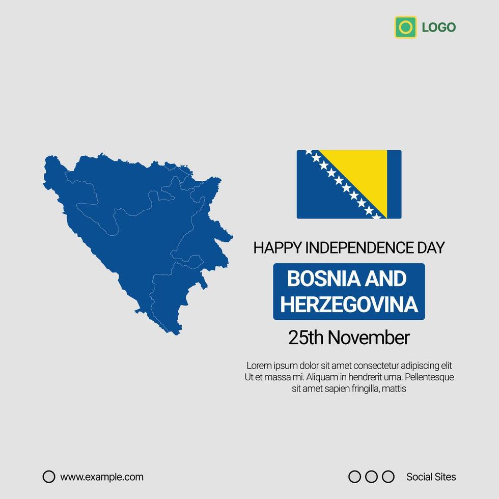 Bosnia and Herzegovina Independence Day Social Media Banner, Editable Design with Map and Flag vector