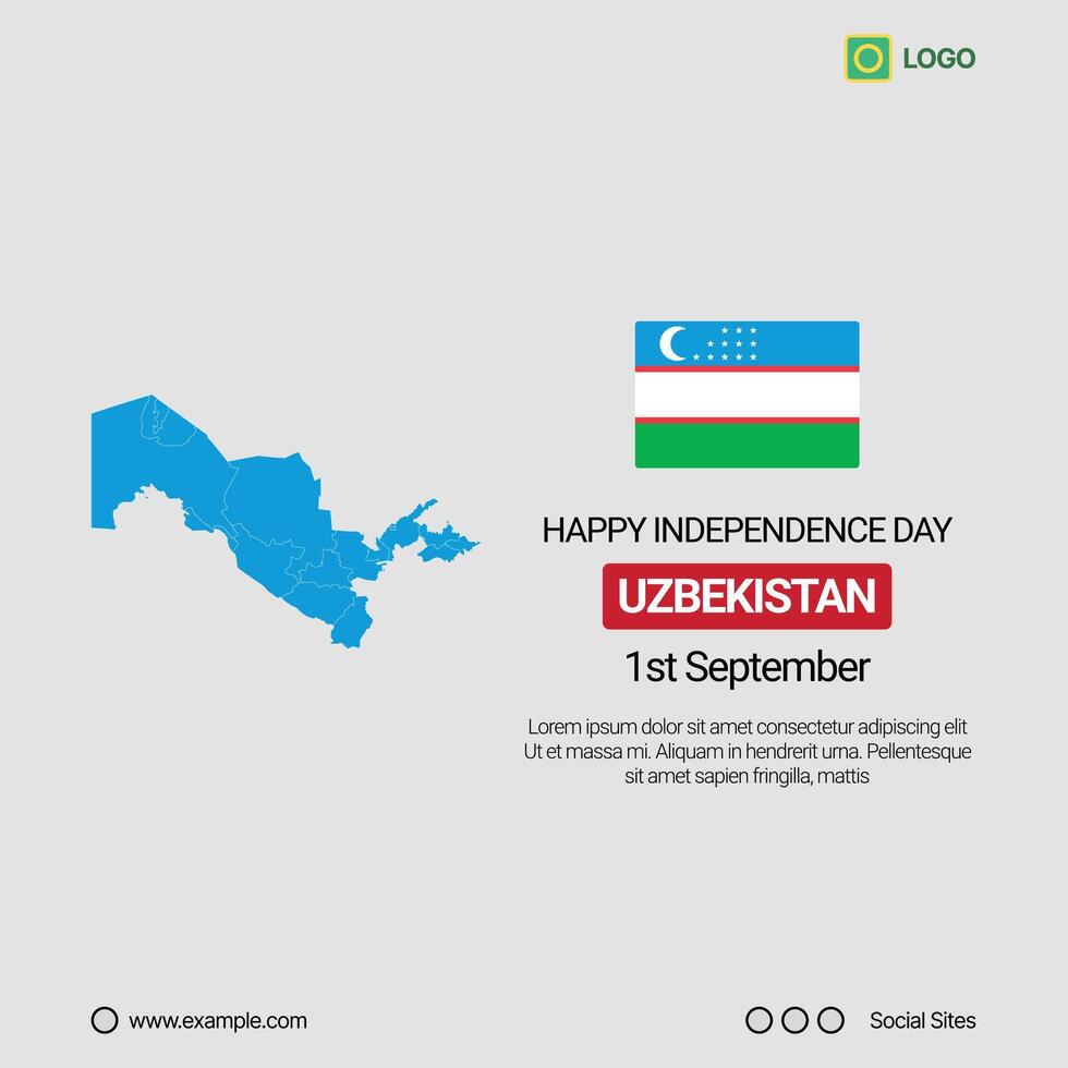 Uzbekistan Independence Day Social Media Banner, Editable Design with Map and Flag vector