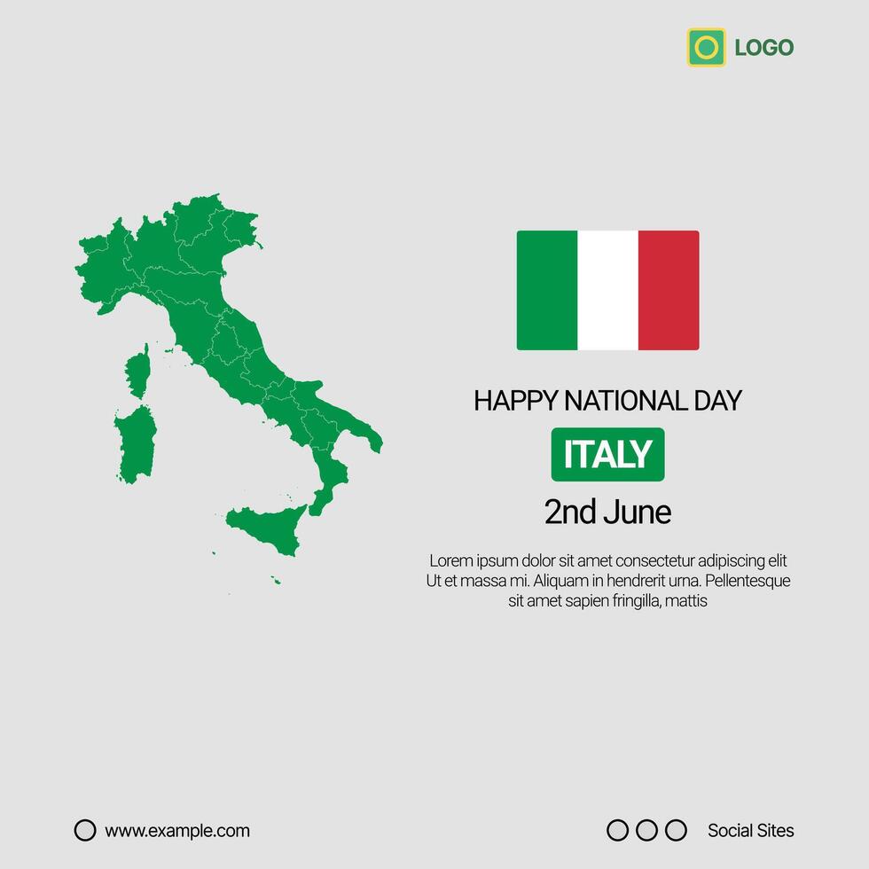 Italy Independence Day Social Media Banner, Editable Design with Map and Flag vector