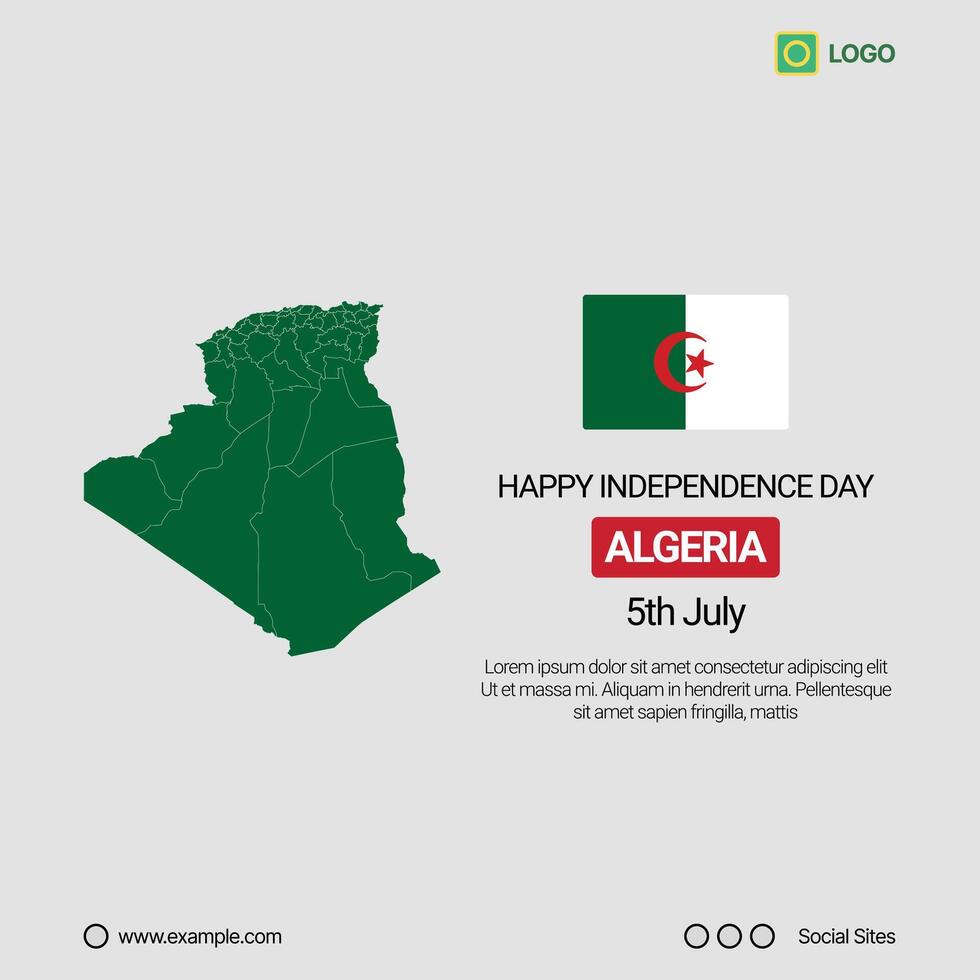 Algeria Independence Day Social Media Banner, Editable Design with Map and Flag vector
