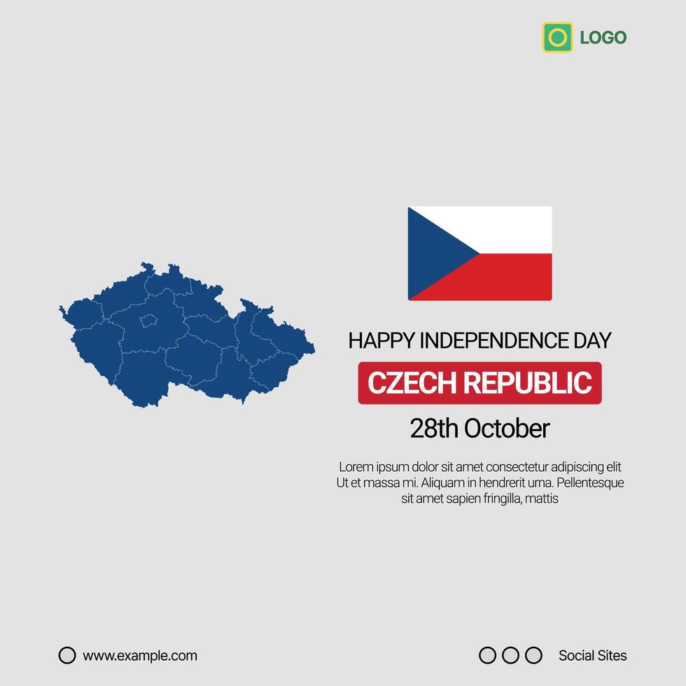Czech Republic National Day Social Media Banner, Editable Design with Map and Flag vector
