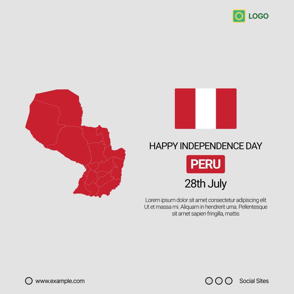 Peru Independence Day Social Media Banner, Editable Design with Map and Flag vector
