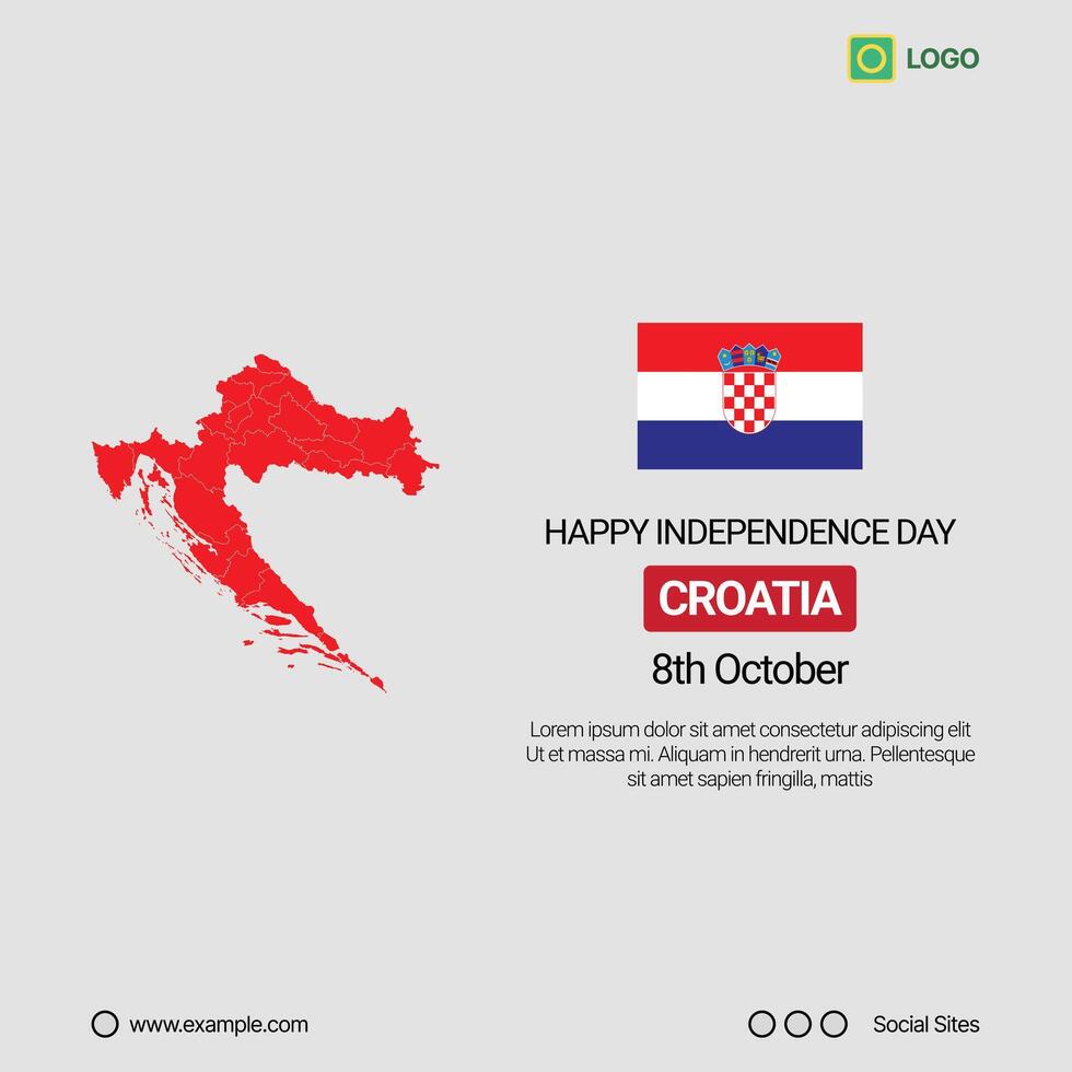 Croatia Independence Day Social Media Banner, Editable Design with Map and Flag vector