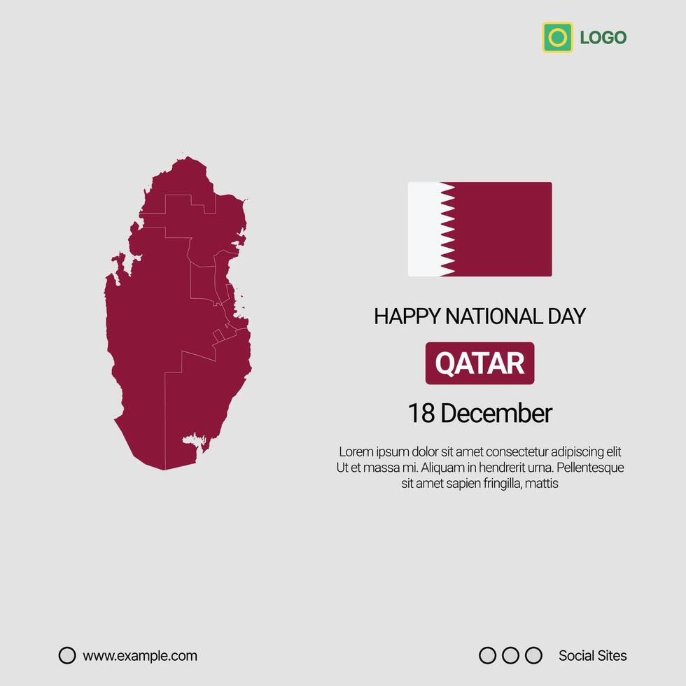 Qatar National Day Social Media Banner, Editable Design with Map and Flag vector