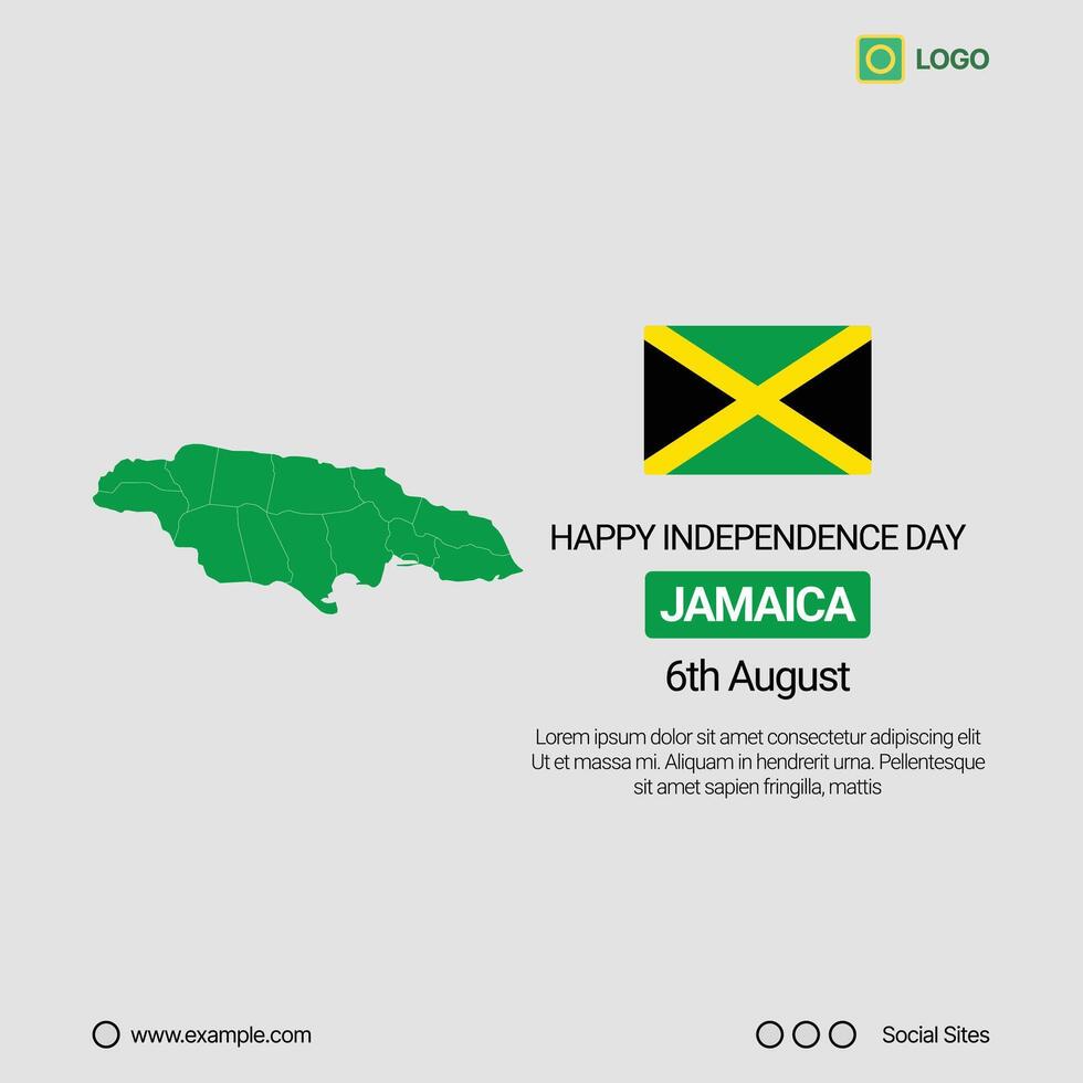 Jamaica Independence Day Social Media Banner, Editable Design with Map and Flag vector