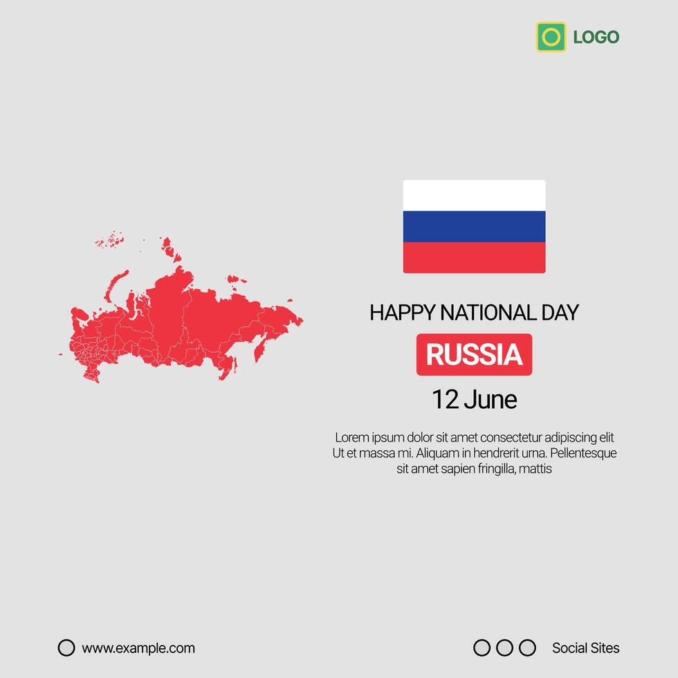Russia National Day Social Media Banner, Editable Design with Map and Flag vector