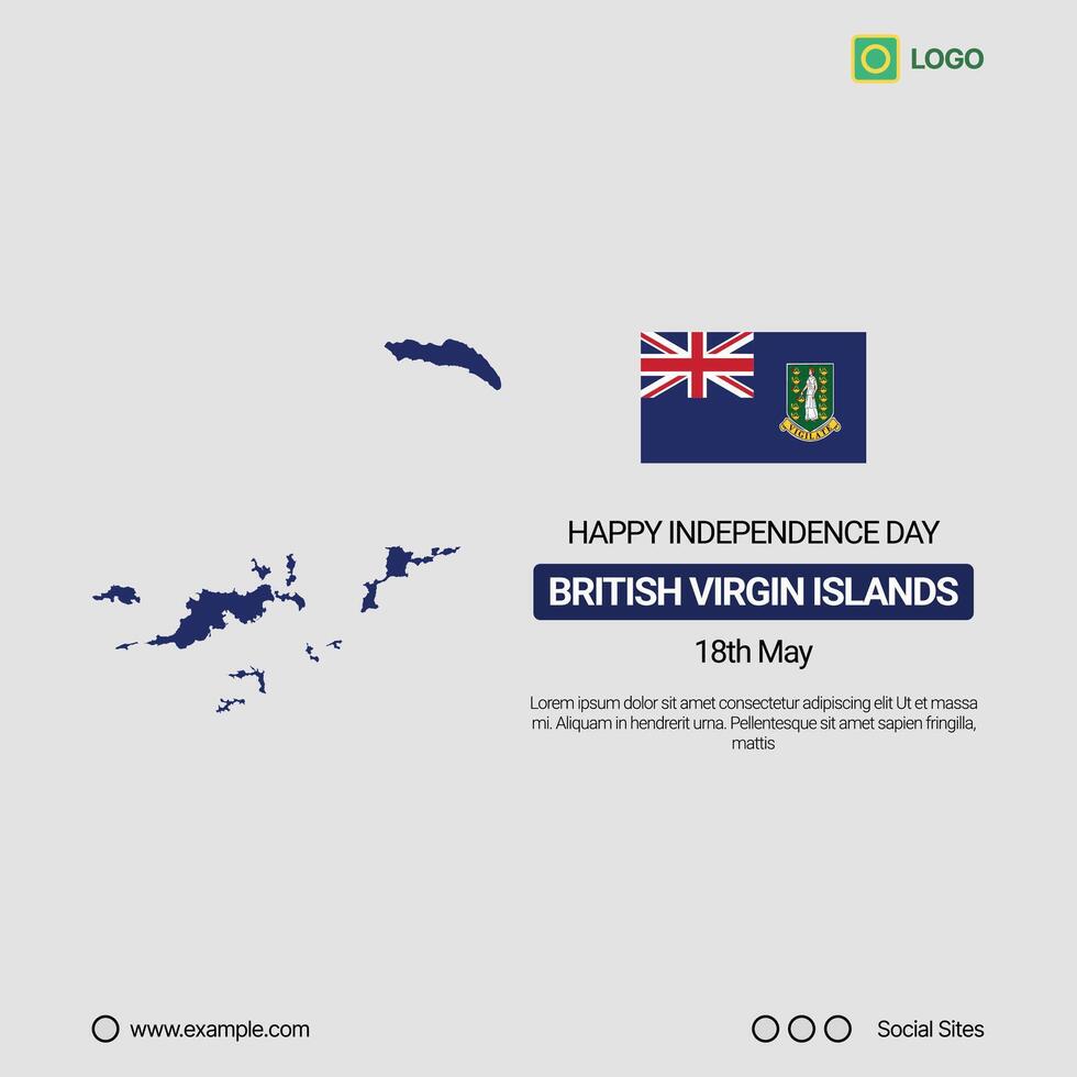 British Virgin Islands National Day Social Media Banner, Editable Design with Map and Flag vector