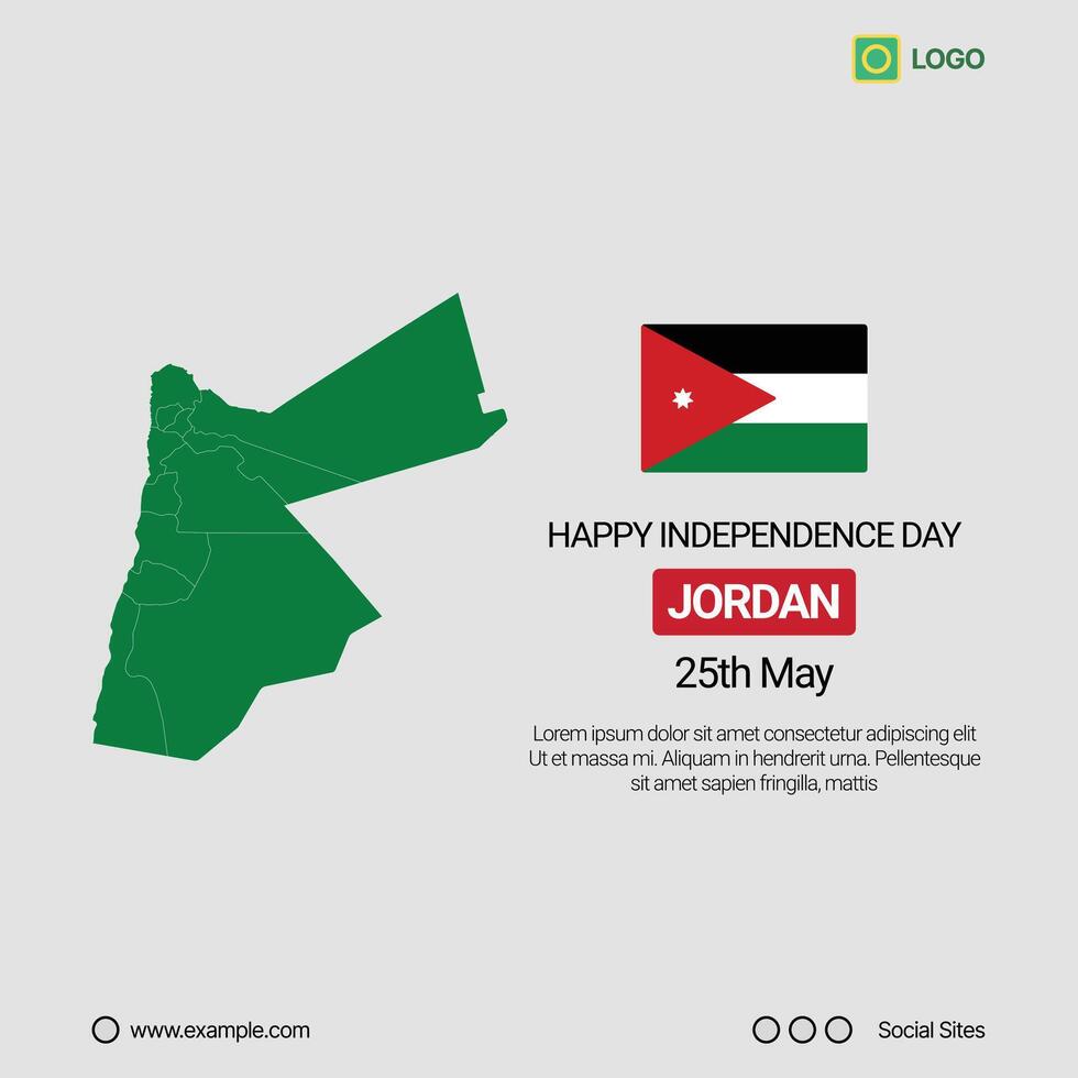 Jordan Independence Day Social Media Banner, Editable Design with Map and Flag vector