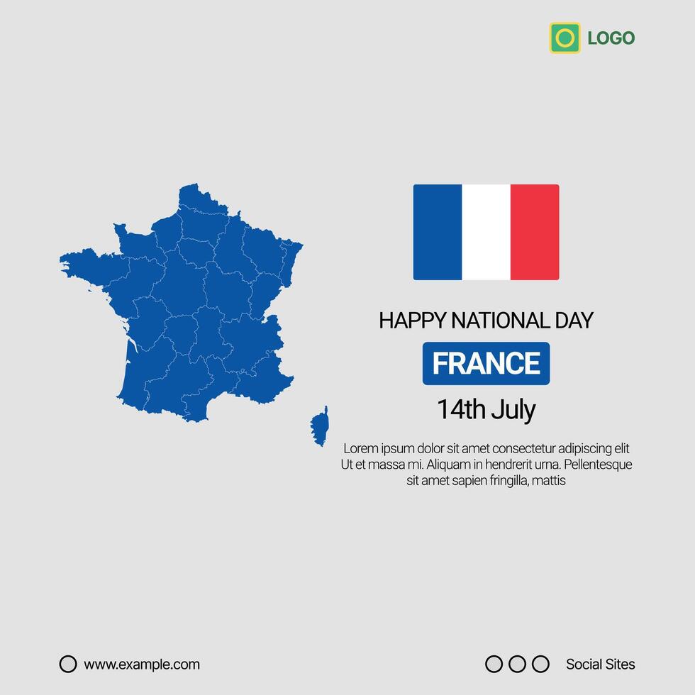 France National Day Social Media Banner, Editable Design with Map and Flag vector