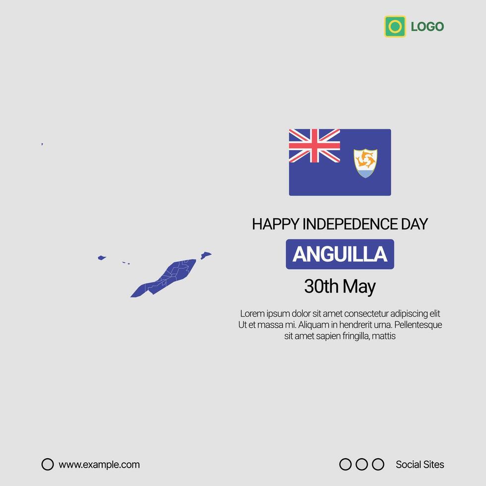 Anguilla National Day Social Media Banner, Editable Design with Map and Flag vector
