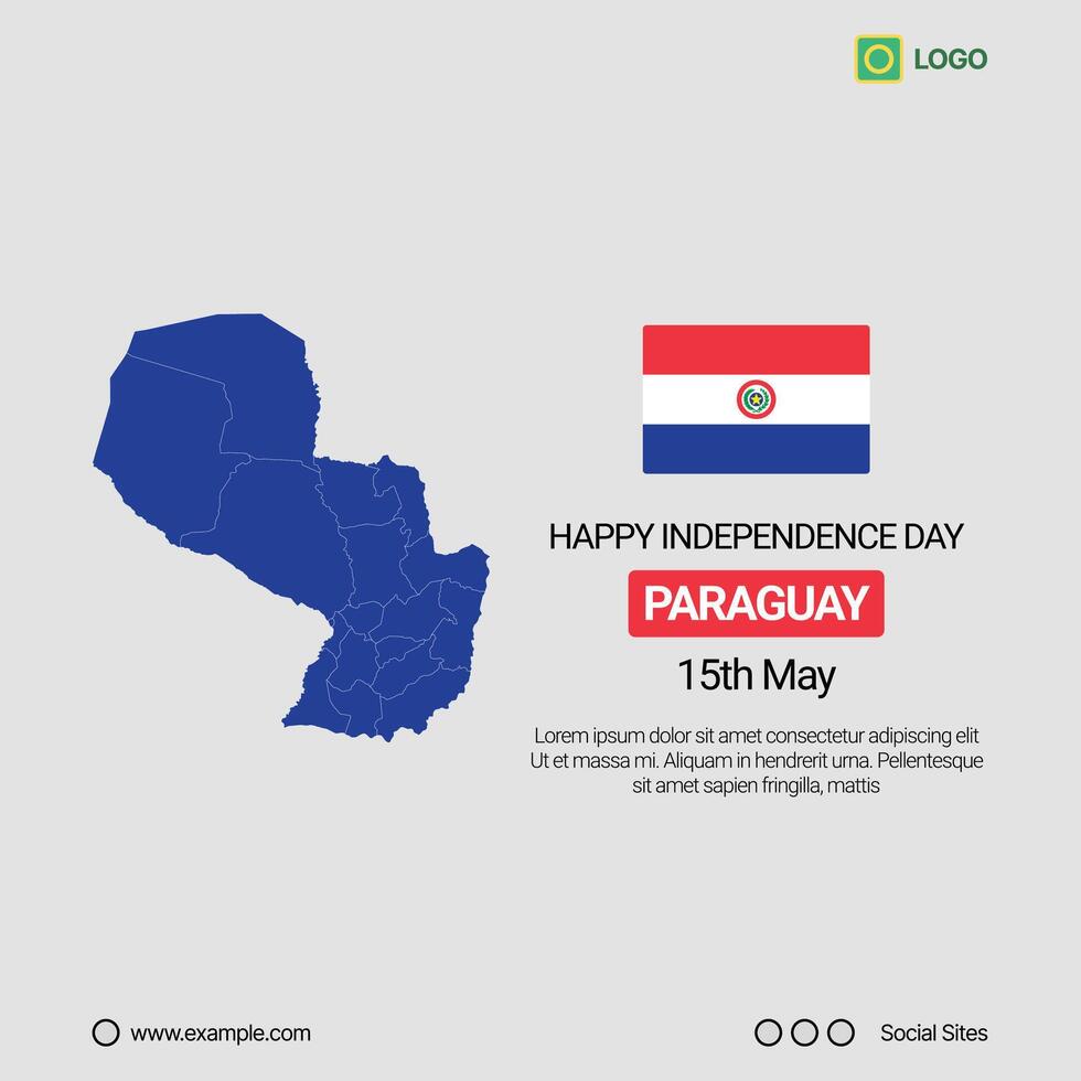 Paraguay Independence Day Social Media Banner, Editable Design with Map and Flag vector