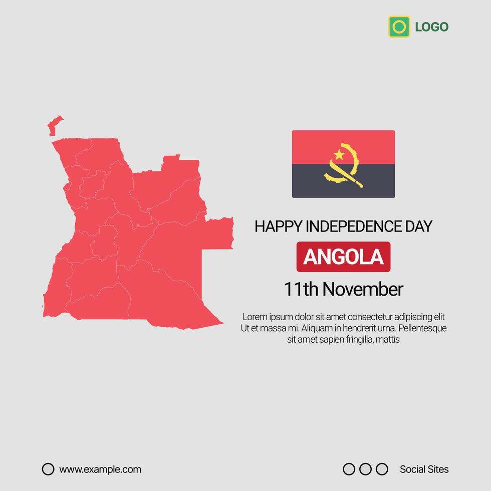 Angola Independence Day Social Media Banner, Editable Design with Map and Flag vector
