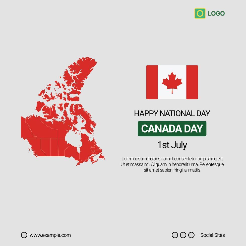 Canada National Day Social Media Banner, Editable Design with Map and Flag vector