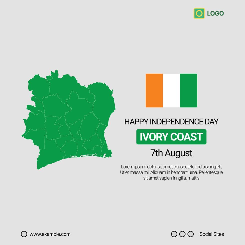 Ivory Coast Independence Day Social Media Banner, Editable Design with Map and Flag vector