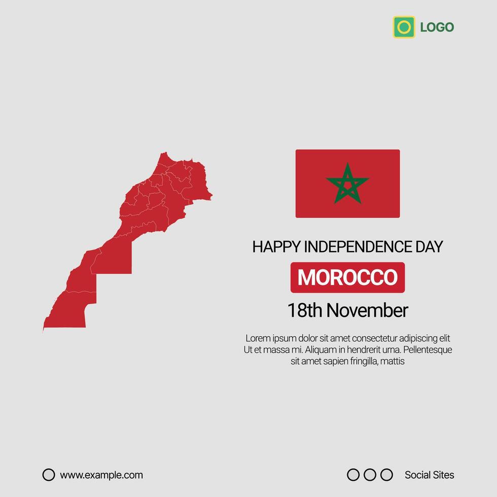 Morocco Independence Day Social Media Banner, Editable Design with Map and Flag vector