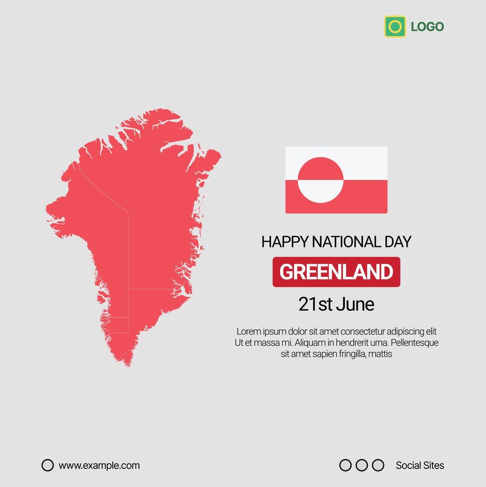 Greenland National Day Social Media Banner, Editable Design with Map and Flag vector