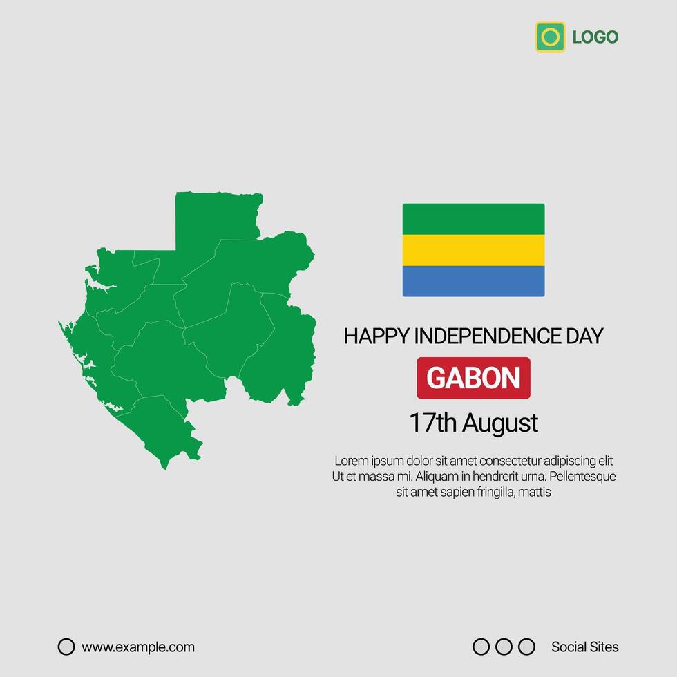 Gabon Independence Day Social Media Banner, Editable Design with Map and Flag vector