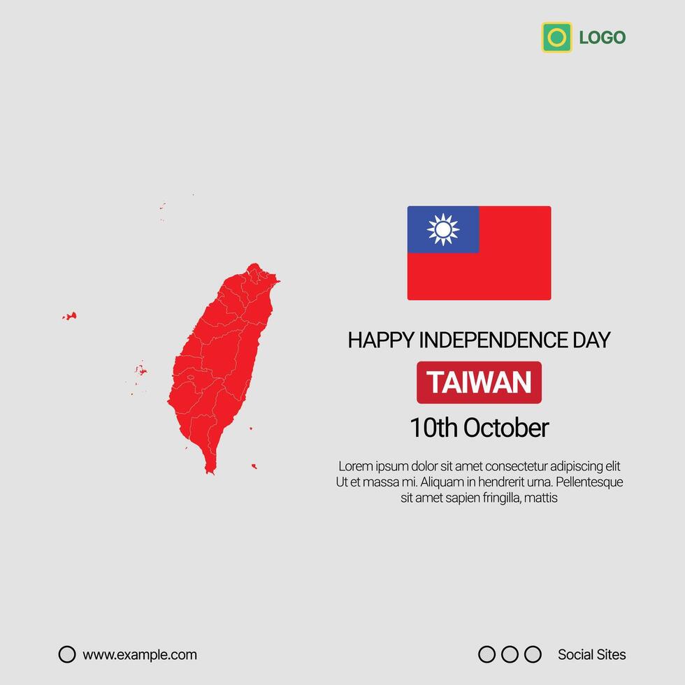 Taiwan National Day Social Media Banner, Editable Design with Map and Flag vector