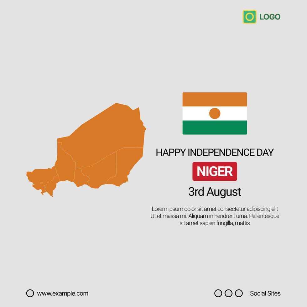 Niger Independence Day Social Media Banner, Editable Design with Map and Flag vector