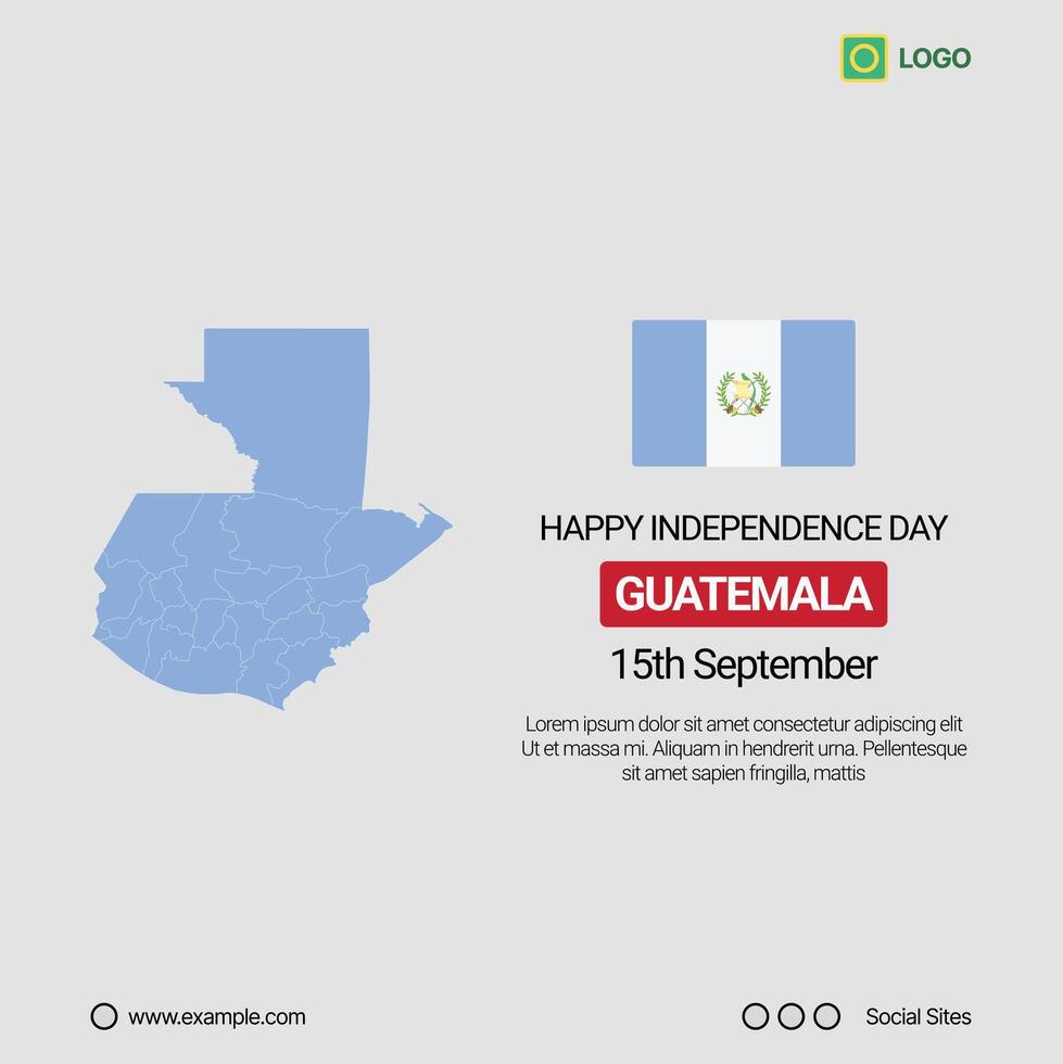 Guatemala Independence Day Social Media Banner, Editable Design with Map and Flag vector