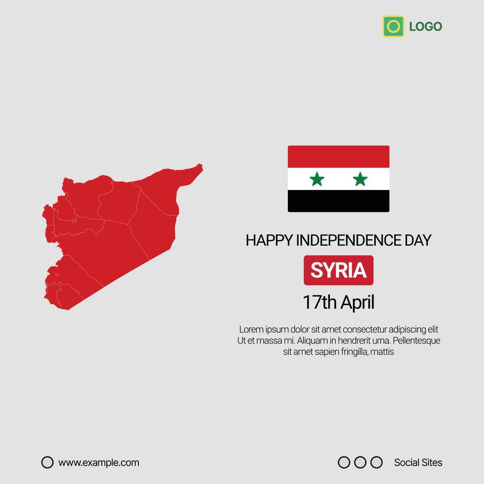 Syria Independence Day Social Media Banner, Editable Design with Map and Flag vector