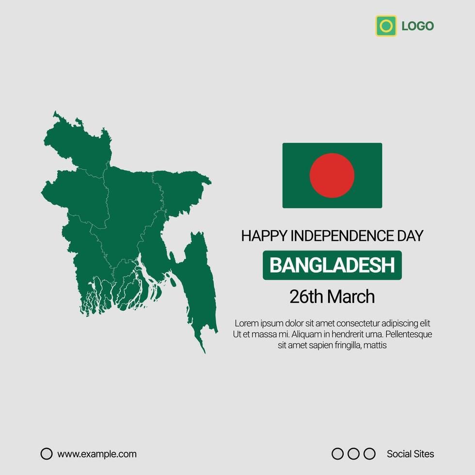Bangladesh Independence Day Social Media Banner, Editable Design with Map and Flag vector
