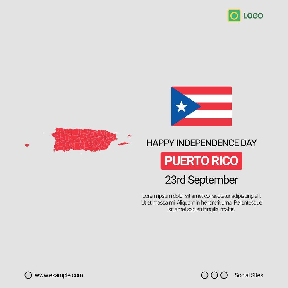 Puerto Rico National Day Social Media Banner, Editable Design with Map and Flag vector