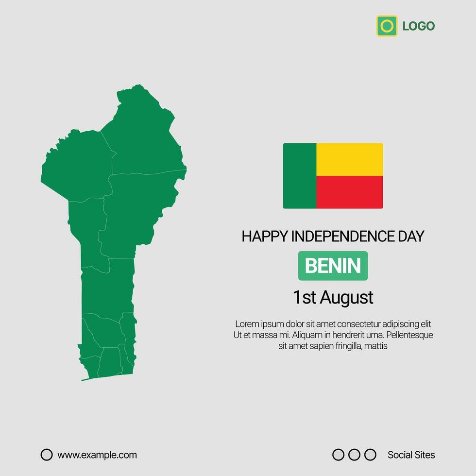 Benin Independence Day Social Media Banner, Editable Design with Map and Flag vector