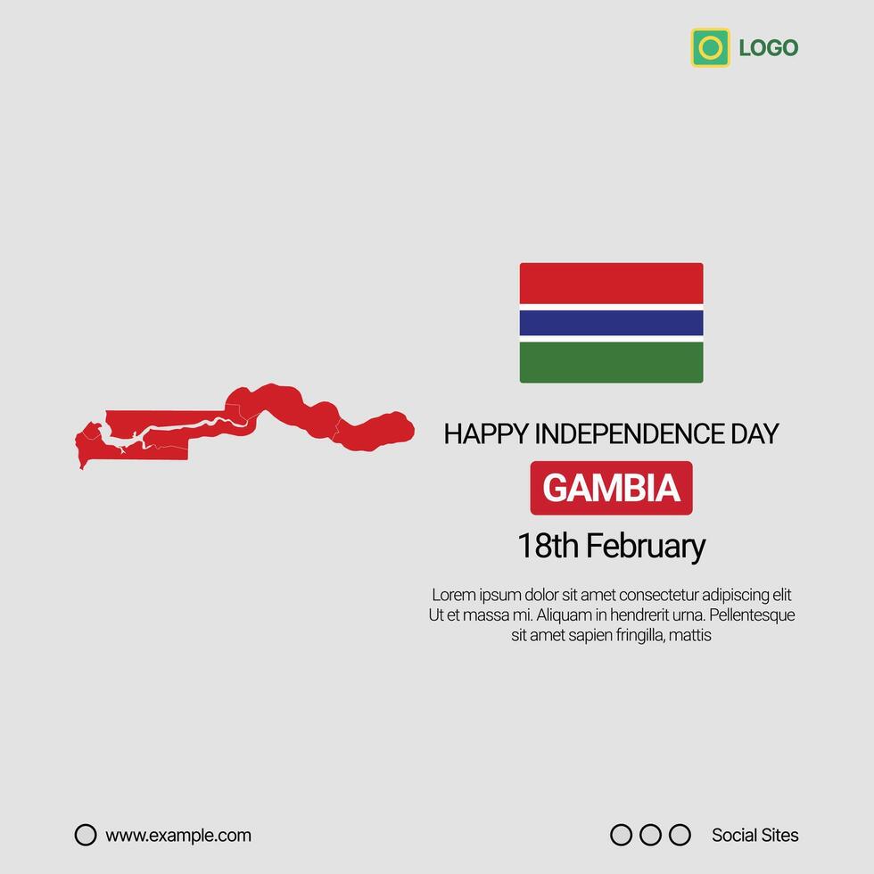 Gambia Independence Day Social Media Banner, Editable Design with Map and Flag vector