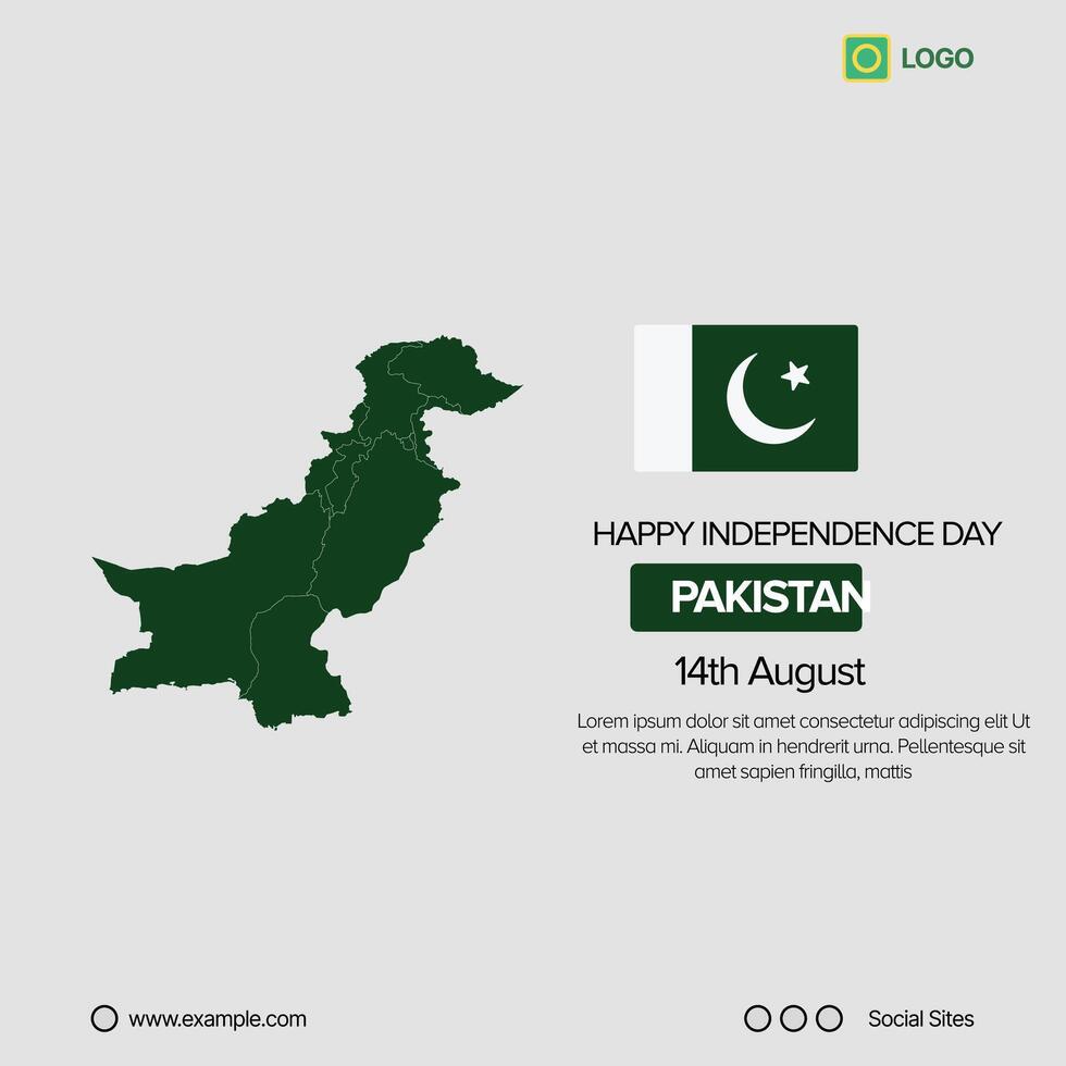 Pakistan Independence Day Social Media Banner, Editable Design with Map and Flag vector