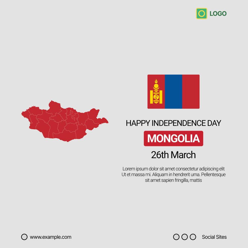 Mongolia Independence Day Social Media Banner, Editable Design with Map and Flag vector