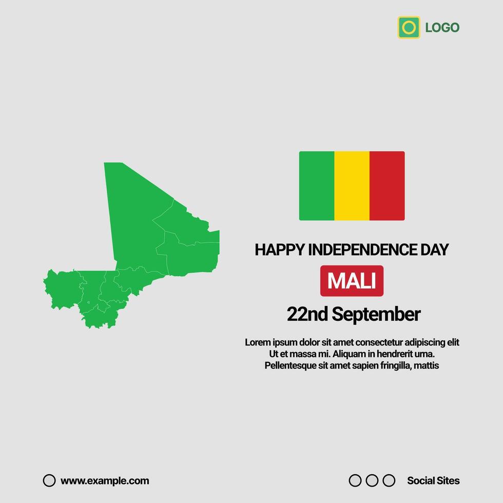 Mali Independence Day Social Media Banner, Editable Design with Map and Flag vector