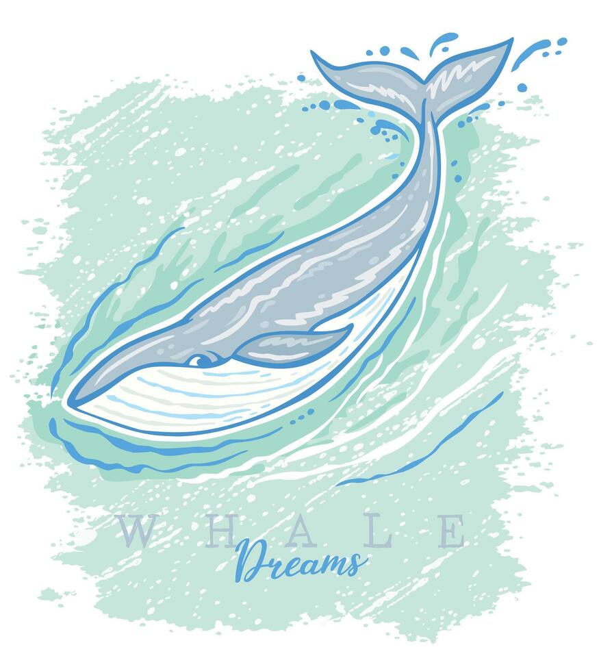 Illustration in a simple and laid-back style of a Humpback whale. Art for printing on t-shirts, decoration, etc. vector