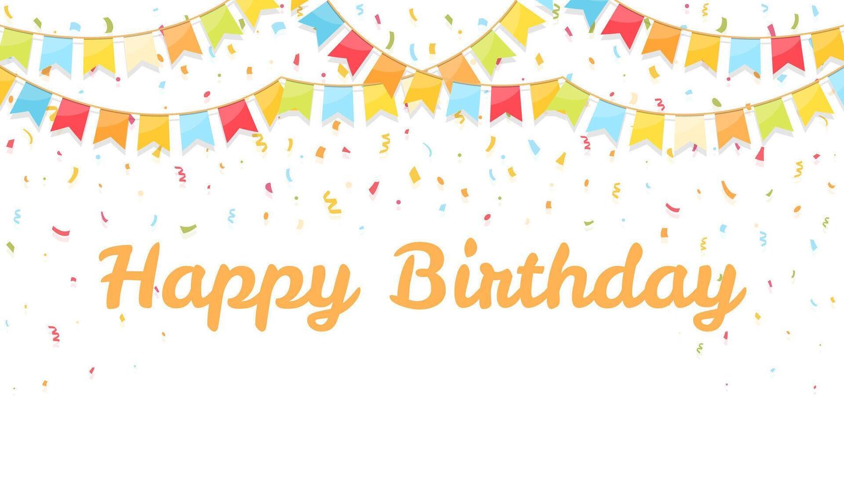 Background with bunting flags and confetti, happy birthday congratulation vector