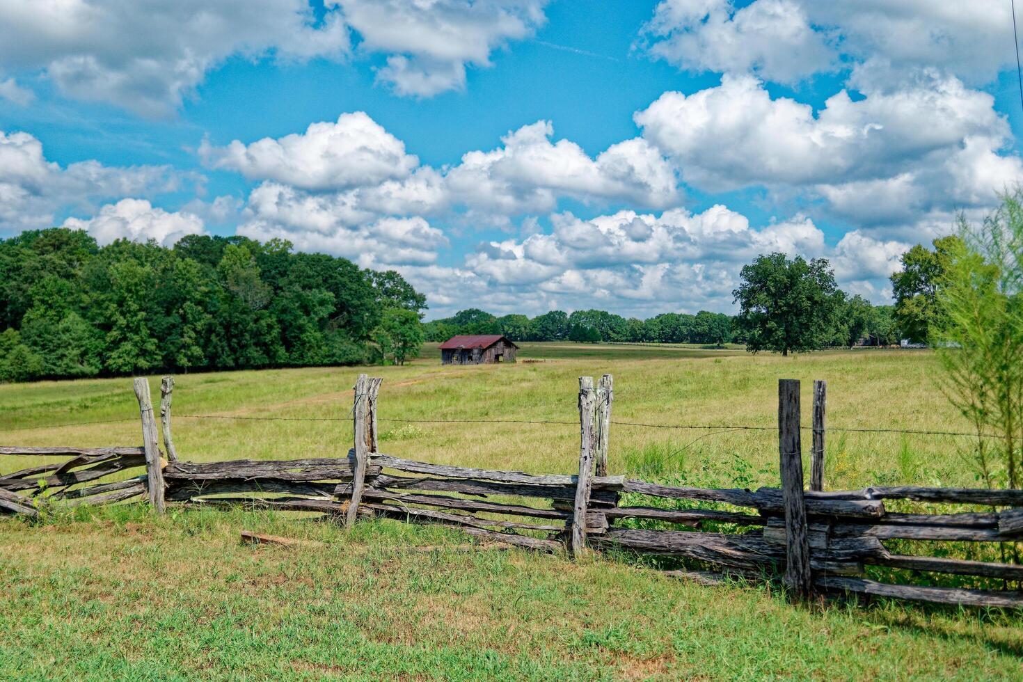 Rural scene with rustic fence photo